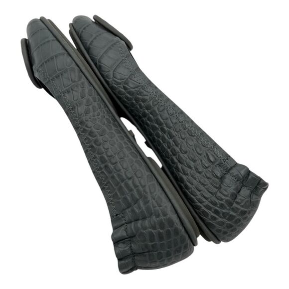 Tory Burch Women's Leather Croc Embossed Minnie Travel Ballet Flats Gray Sz 5.5 - Picture 5 of 9